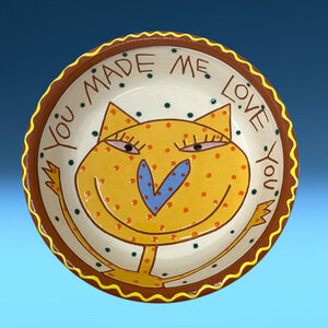 Vtg Y2K Animalia x Pritchett & Shelby Cat Kitty Signed Studio Art Pottery Bowl
